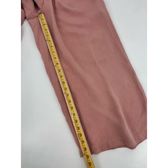 ZZ Vintage Pants Womens Small Blush Pink 100% Silk Wide Leg Stretch Pockets Crop - Picture 15 of 16